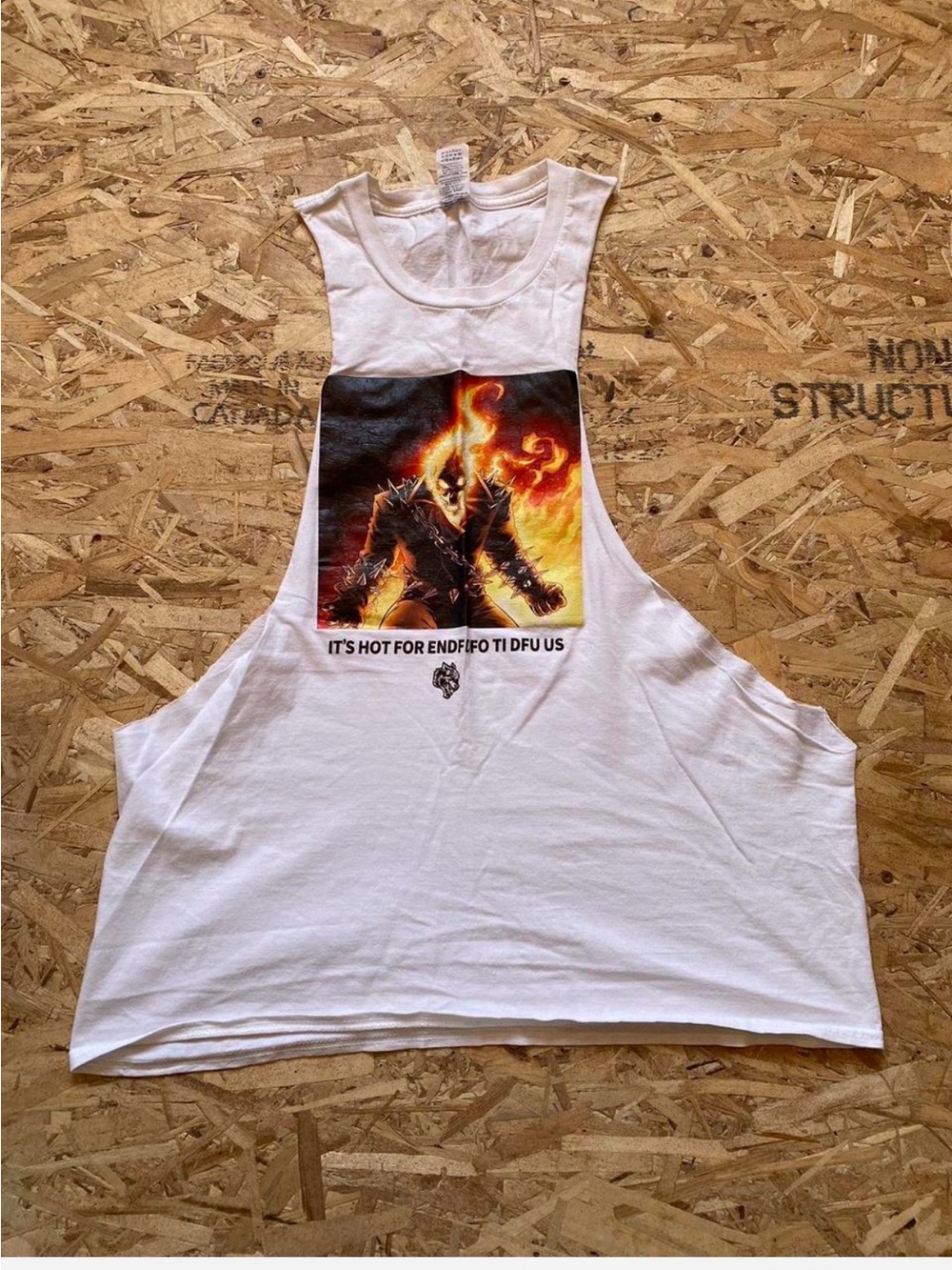 Gildan White Wolves Graphic Muscle Tank with Flame Skull Print